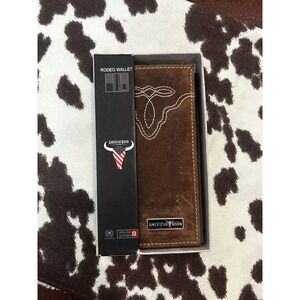 American Bison Mens Rodeo Wallet Brown Genuine Leather Western Long Bifold RFID